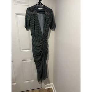 Veronica Beard Green Mariposa Paisley Ruched Maxi Dress Sz 0 Silk Short Sleeve